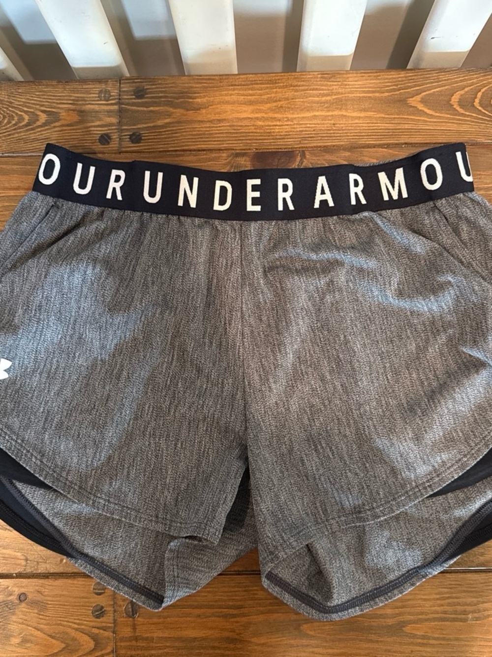 Under Armour Women's Gray Performance Athletic Shorts with Branded Waistband
